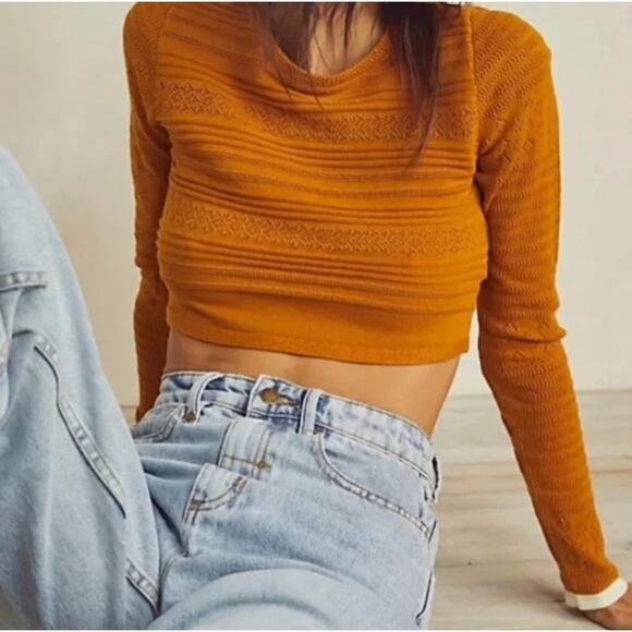 Free People Copper AM to Pm Crop Sweater Top Sm - Picture 1 of 4